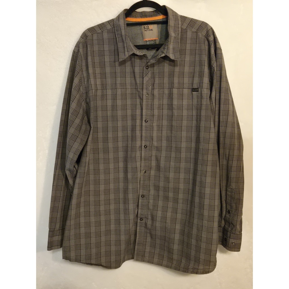 5.11 Tactical Gray Tan Plaid Long Sleeve Shirt Snaps Size 2XL Pocket‎